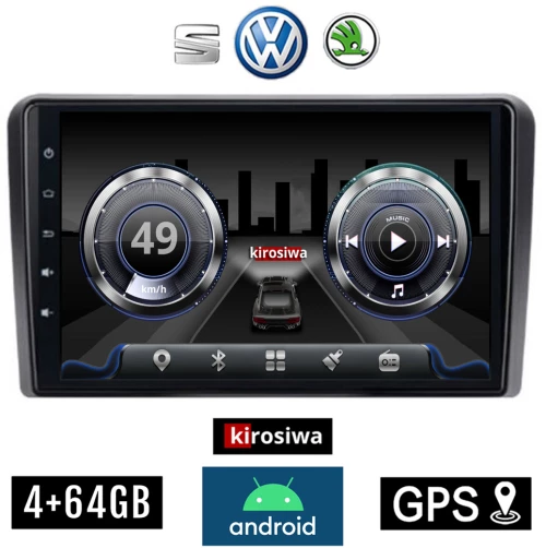 KIROSIWA 4+64GB VOLKSWAGEN SKODA SEAT Android 4GB οθόνη αυτοκίνητου 10" GPS WI-FI (4+64GB Bluetooth Golf V 5 6 Polo Passat Octavia Leon Volkswagen Playstore Youtube, MP3 USB Radio ηχοσύστημα VW OEM Mirrorlink) BR-1501G