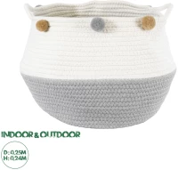 GloboStar® Artificial Garden KYTHNOS 20313 Διακοσμητικό Πλεκτό Καλάθι - Κασπώ Γλάστρα - Flower Pot Γκρι με Λευκό Φ25cm x Υ24cm