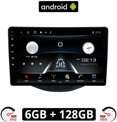 TOYOTA AYGO (μετά το 2014) Android οθόνη αυτοκίνητου 6GB με GPS WI-FI (ηχοσύστημα αφής 9" ιντσών OEM Youtube Playstore MP3 USB Radio Bluetooth Mirrorlink εργοστασιακή, 4x60W, AUX)