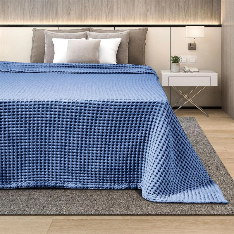 Κουβέρτα Adam Home Πικέ Waffle Blue βαμβακερή Blue  Υπέρδιπλη 220 x 240