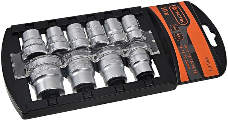 Tactix 365107 Καρυδάκια Εξάγωνα με Καρέ Υποδοχής 3/8 CR-V, σετ 10 τεμ