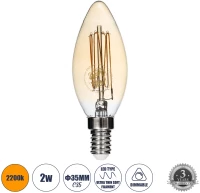 GloboStar® 99058 Λάμπα LED Ultra Thin Soft S Spiral Filament E14 C35 Κεράκι 2W 140lm 360° AC 220-240V IP20 Φ3.5 x Υ10.5cm Ultra Θερμό Λευκό 2200K με Μελί Γυαλί - Dimmable - 3 Years Warranty