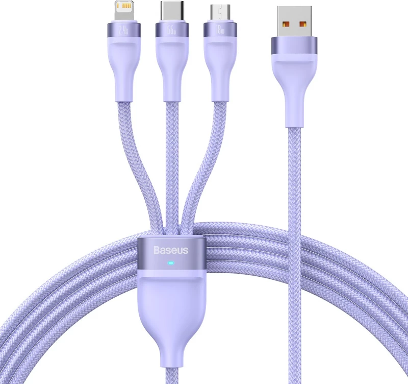 Baseus Cable Flash Series II 3 in 1 - USB to Type C, Lightning, Micro USB - 66W 6A 1,2 metres (CASS040005) purple