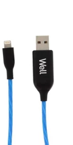 Καλώδιο 3A USB 2.0 σε Lightning Φόρτισης - Data 1m  Μπλε Φωτιζόμενο Well USB/LIGHT-1BE03-WL