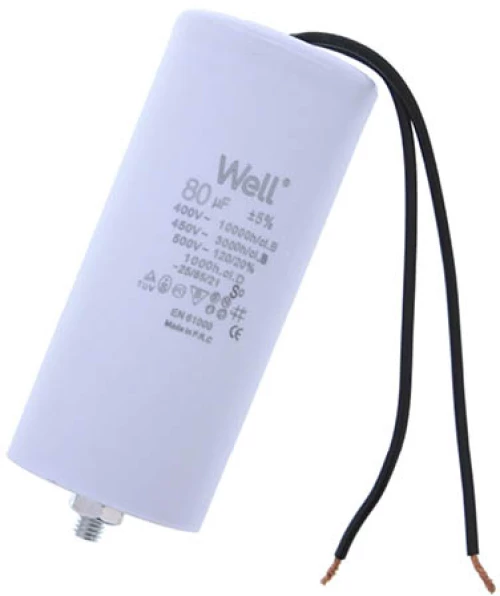 Πυκνωτής Λειτουργίας Well 80μF με καλώδιο 400V MOTCAP-80UF-WR-WL