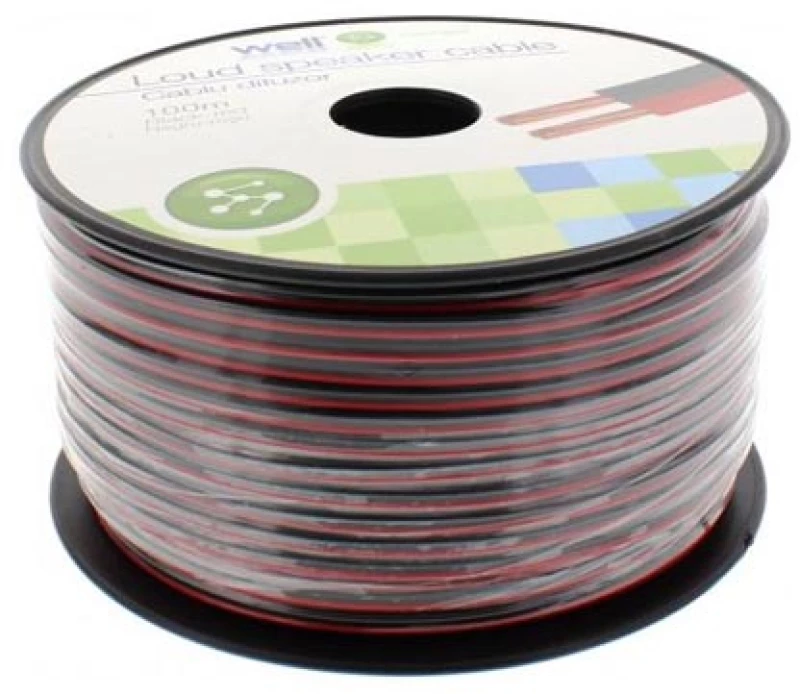 Καλώδιο Ηχείου Well 100m 2x0.50mm2 CCA Μαύρο/κόκκινο LSP-CCA0.50BR-100-WL