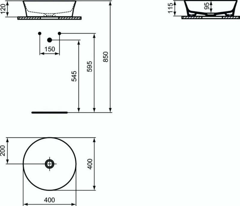 Ideal Standard Νιπτήρας Επικαθήμενος Φ40 Ipalyss Black Matt E1398V3