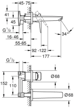 Μπαταρία Νιπτήρα Τοίχου Grohe Baudge New 20474001