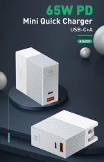 LDNIO φορτιστής τοίχου A2620C με καλώδιο, USB & USB-C, 65W PD, λευκός
