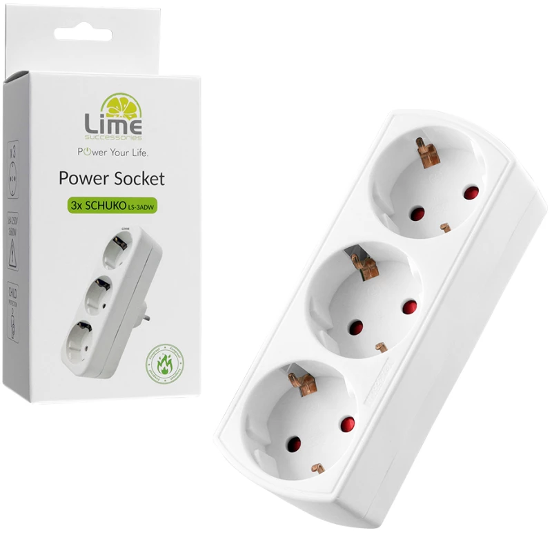 LIME ΑΝΤΑΠΤΟΡΑΣ 3 ΣΟΥΚΟ LS-3ADW 250V 16A ΠΑΙΔΙΚΗ ΠΡΟΣΤΑΣΙΑ ΑΣΠΡΟ