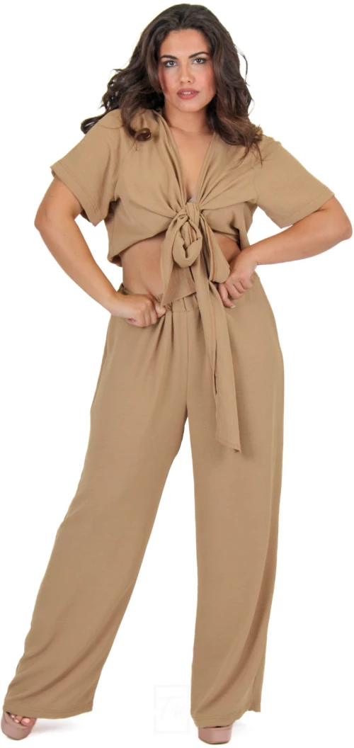Crop Top Κρουαζέ Δέσιμο - MP883.CAMEL