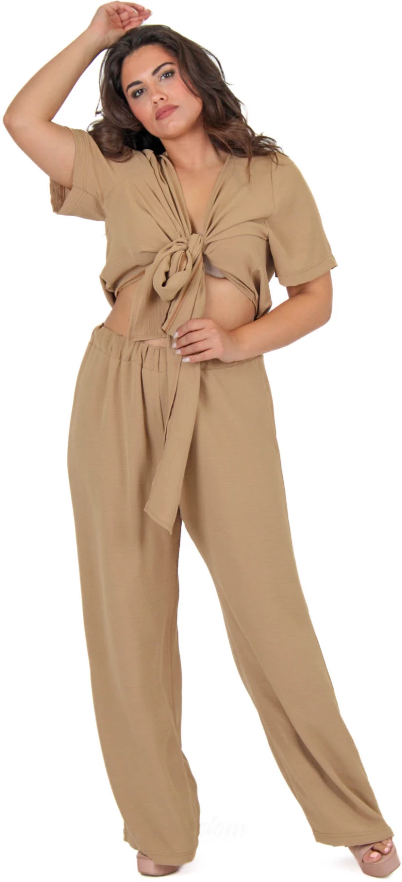 Crop Top Κρουαζέ Δέσιμο - MP883.CAMEL