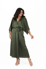 Midi Satin Φόρεμα Καμπάνα Μανίκι -FM952.KHAKI