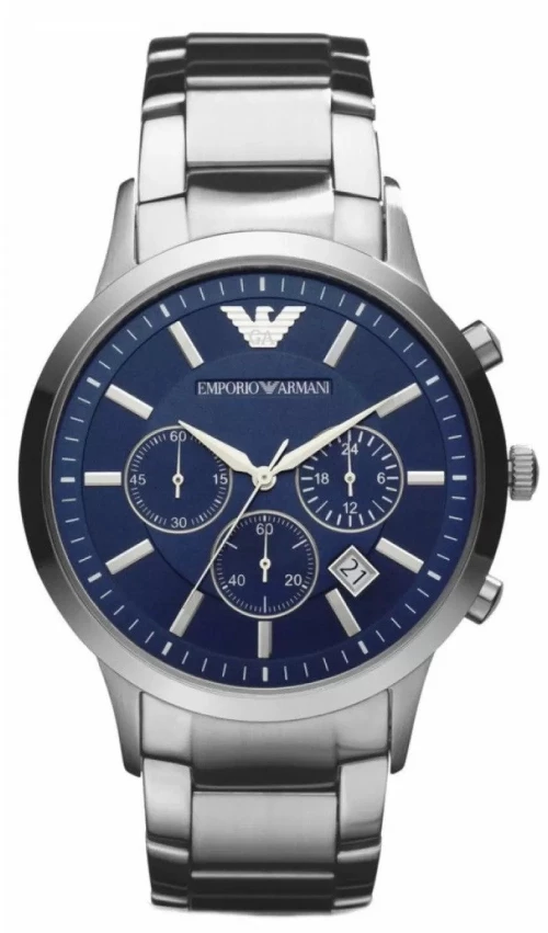 Emporio Armani AR2448 Ρολόι Χρονογράφος με Μπλε Καντράν και Μεταλλικό Μπρασελέ