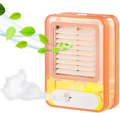 Φορητός Ανεμιστήρας Ψύξης & Υδρονέφωσης Type C 4.5W με Spray Νερού Υδρονέφωσης, LED Φωτισμό, Κουμπί Αφής & 3 Ταχύτητες Αέρα Πορτοκαλί FH - 168