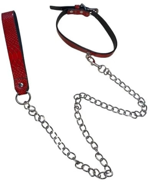 Set Fetish Collar with Leash Red