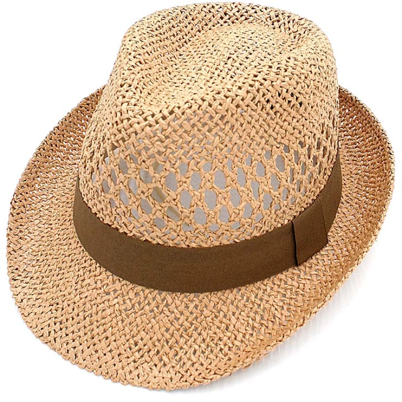 ΚΑΒΟΥΡΑΚΙ UNISEX από paper straw, σε μελί απόχρωση με καφέ κορδέλα.