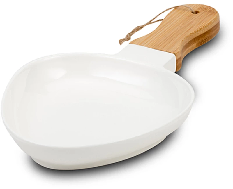 Πιατέλα "Terrestrial" πορσελάνινη με χερούλι από ξύλο bamboo 32cm