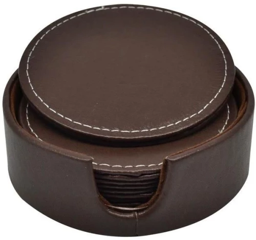 Σουβέρ Με Βάση Σετ 6Τμχ 802807 10cm Brown Ankor Τεχνόδερμα