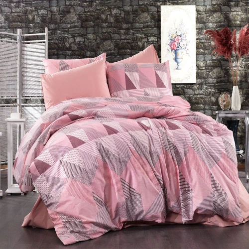 Σεντόνια Geometrical 331 Σετ 4τμχ Pink-Salmon DimCol Υπέρδιπλο 100% Βαμβακερή Φανέλα