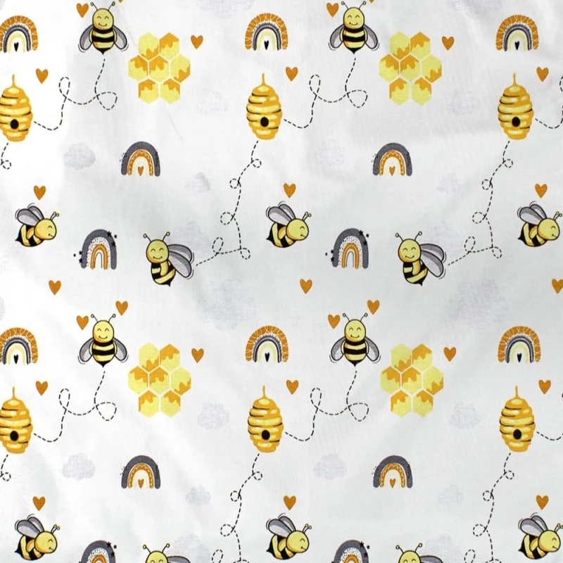Πάνα Βρεφική Χασέ Honey Bee 545 White-Yellow DimCol 80x80cm 100% Βαμβάκι