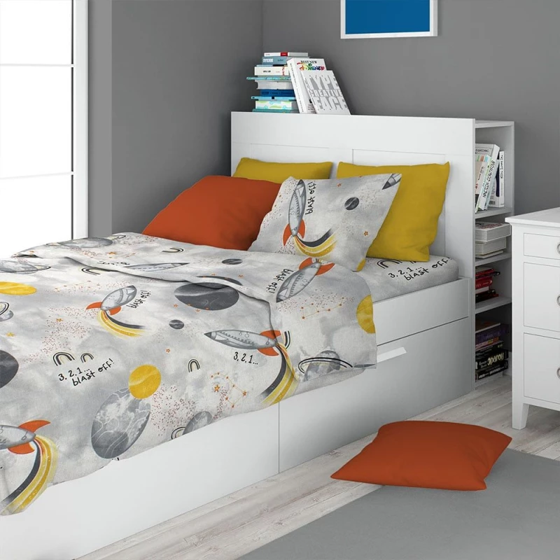 Σεντόνι Παιδικό Spaceship 187 (Σετ 2τμχ) Grey DimCol Μονό 160x240cm 100% Βαμβάκι