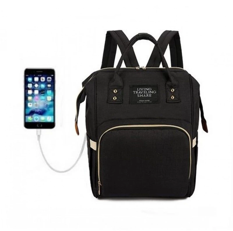 Τσάντα Μωρού Πλάτης B-72 Με USB 40x13x26 Black Living Traveling Share Ύφασμα