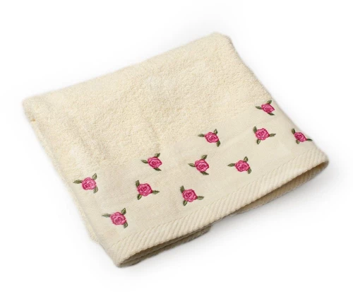 Πετσέτα Με Κέντημα Ανθάκι Ecru DimCol Προσώπου 50x90cm 100% Βαμβάκι