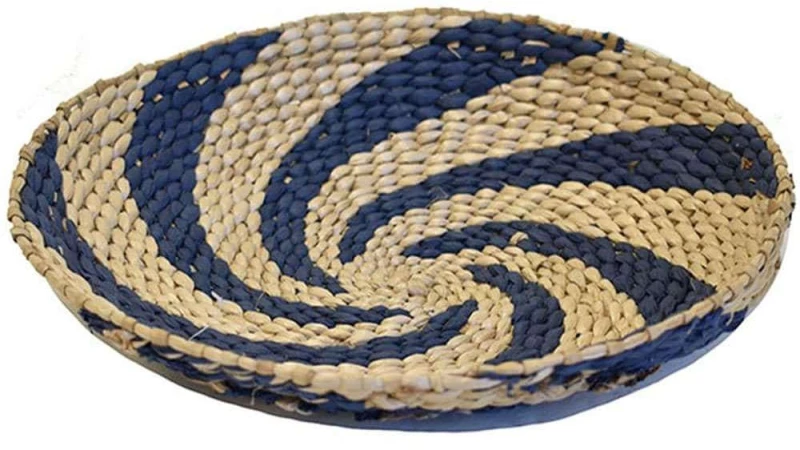 Διακοσμητική Ψάθινη Πιατέλα Rush 00.06.67113 Φ30cm Natural-Blue Ψάθα