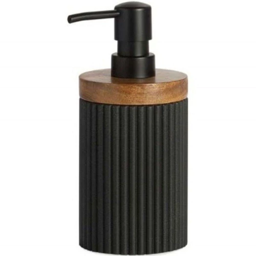 Δοχείο Κρεμοσάπουνου LBTAH-BA22114 Φ8x18cm 300ml Black-Natural Andrea House Polyresin,Ξύλο