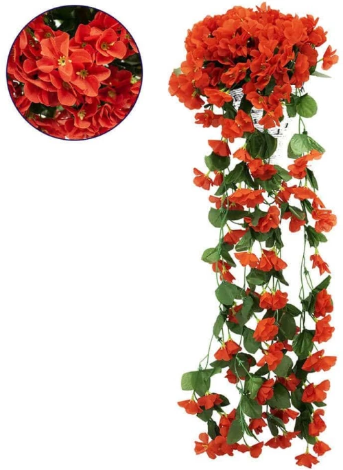 Τεχνητό Κρεμαστό Φυτό Phlox 78055 30x30x80cm Green-Red GloboStar Polyester,Πλαστικό