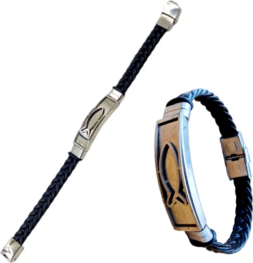 Βραχιόλι ανδρικό δέρμα ατσάλι ψάρι