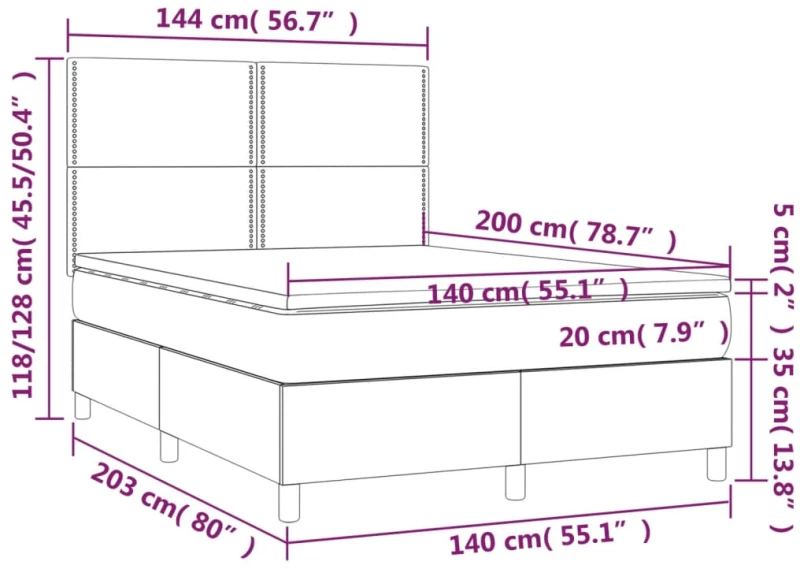 ΚΡΕΒΑΤΙ BOXSPRING ΜΕ ΣΤΡΩΜΑ & LED ΣΚ.ΚΑΦΕ 140X200 ΕΚ ΥΦΑΣΜΑΤΙΝΟ 3135360