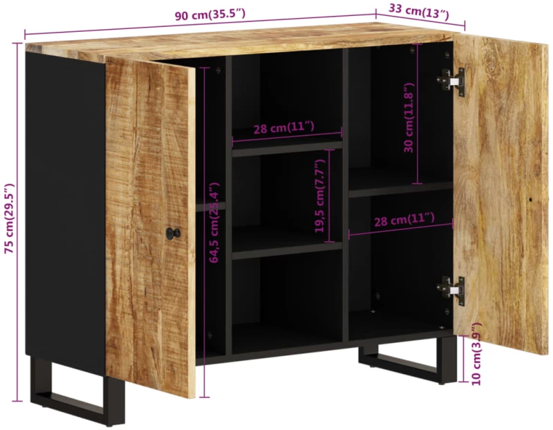 ΝΤΟΥΛΑΠΙ ΜΕ 2 ΠΟΡΤΕΣ 90 X 33 X 75 ΕΚ. ΑΠΟ ΜΑΣΙΦ ΞΥΛΟ ΜΑΝΓΚΟ 352925