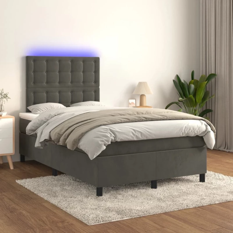 ΚΡΕΒΑΤΙ BOXSPRING ΜΕ ΣΤΡΩΜΑ & LED ΣΚ. ΓΚΡΙ 120X200ΕΚ. ΒΕΛΟΥΔΙΝΟ 3136354