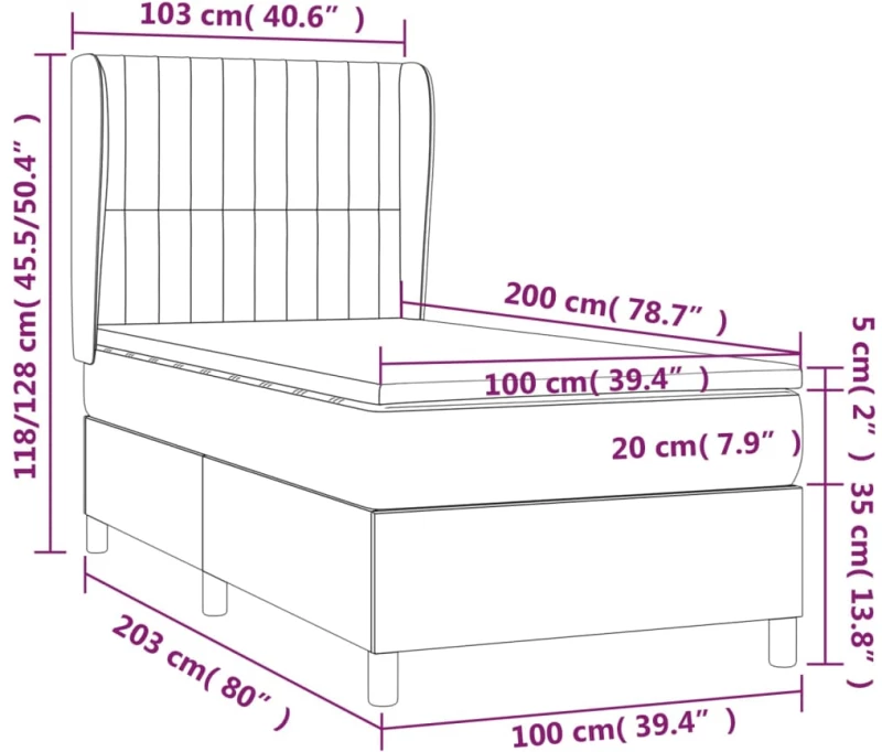 ΚΡΕΒΑΤΙ BOXSPRING ΜΕ ΣΤΡΩΜΑ ΣΚΟΥΡΟ ΓΚΡΙ 100X200 ΕΚ. ΒΕΛΟΥΔΙΝΟ 3129316