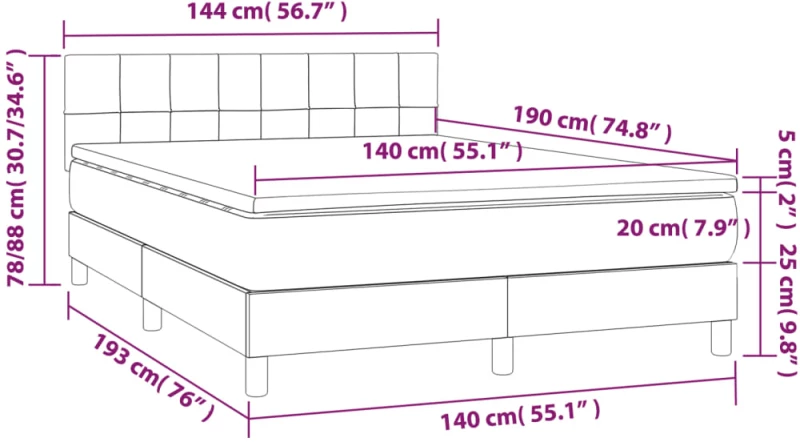 ΚΡΕΒΑΤΙ BOXSPRING ΜΕ ΣΤΡΩΜΑ ΣΚΟΥΡΟ ΓΚΡΙ 140X190 ΕΚ. ΥΦΑΣΜΑΤΙΝΟ 3140610