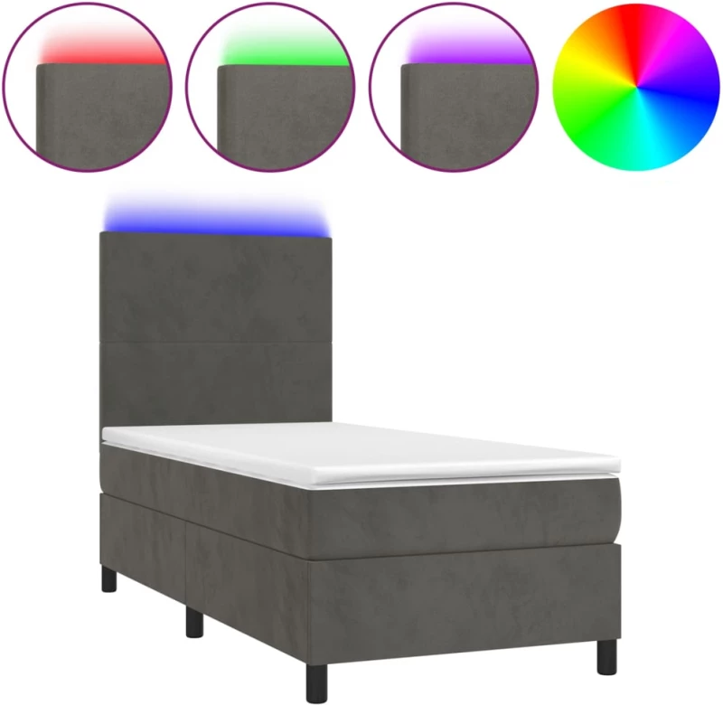 ΚΡΕΒΑΤΙ BOXSPRING ΜΕ ΣΤΡΩΜΑ & LED ΣΚ. ΓΚΡΙ 90X200 ΕΚ. ΒΕΛΟΥΔΙΝΟ 3135982