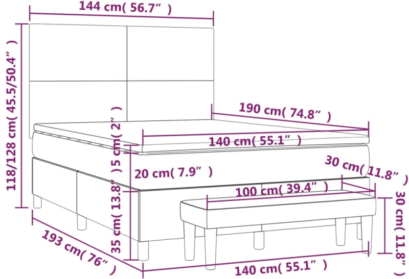 ΚΡΕΒΑΤΙ BOXSPRING ΜΕ ΣΤΡΩΜΑ ΑΝΟΙΧΤΟ ΓΚΡΙ 140X190 ΕΚ. ΥΦΑΣΜΑΤΙΝΟ 3136429
