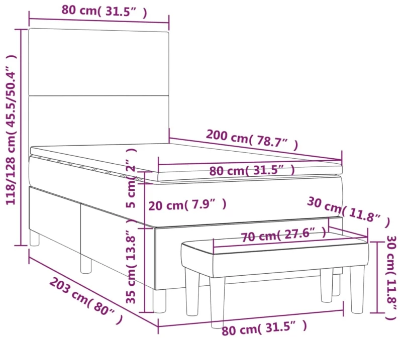 ΚΡΕΒΑΤΙ BOXSPRING ΜΕ ΣΤΡΩΜΑ ΣΚΟΥΡΟ ΓΚΡΙ 80X200 ΕΚ. ΥΦΑΣΜΑΤΙΝΟ 3136390