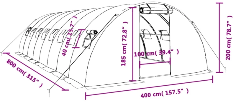 ΘΕΡΜΟΚΗΠΙΟ ΛΕΥΚΟ 32 Μ² 8 X 4 X 2 Μ. ΜΕ ΑΤΣΑΛΙΝΟ ΠΛΑΙΣΙΟ 3188074