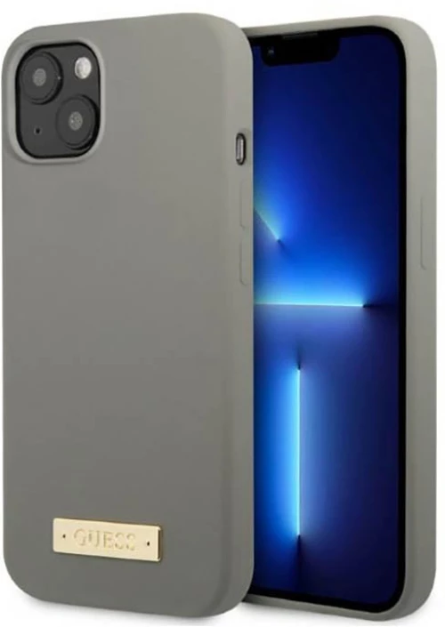 Guess Silicone Logo Plate MagSafe - Case for iPhone 13 Mini (Grey)