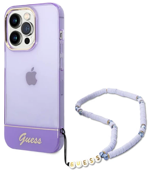 Guess Translucent Pearl Strap - Case for iPhone 14 Pro Max (Purple)