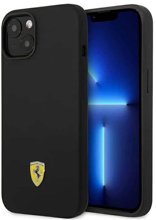 Ferrari Silicone Metal Logo - Case for iPhone 14 Plus (Black)