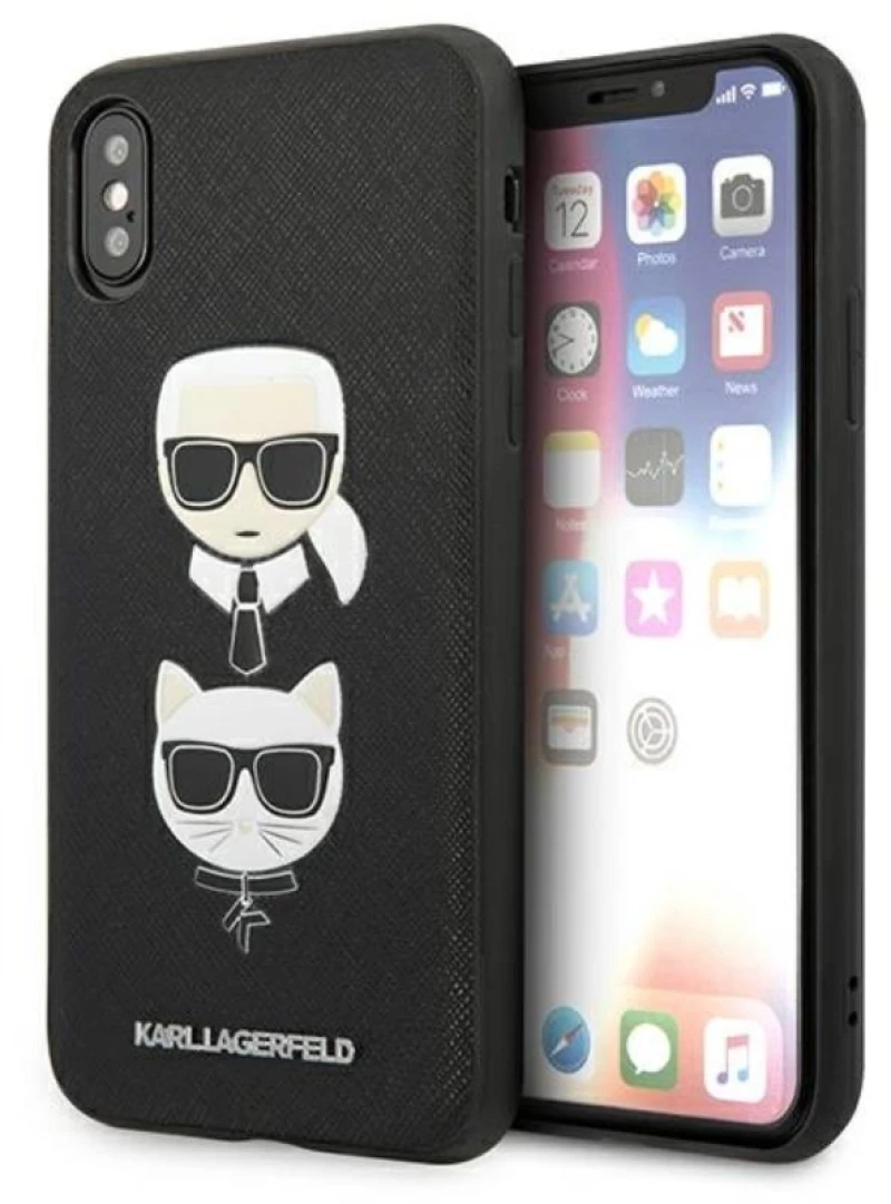 Karl Lagerfeld Saffiano Karl & Choupette Heads - Case for iPhone Xs / X (Black)
