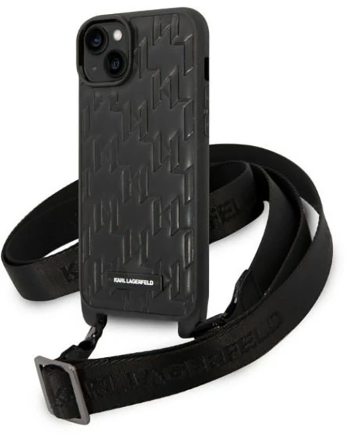 Karl Lagerfeld Monogram Plaque Logo Strap - Case for iPhone 14 Plus (Black)
