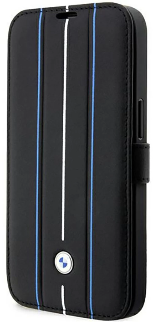 BMW Booktype Leather Stamp Blue Lines - Case for iPhone 14 Pro (Black)
