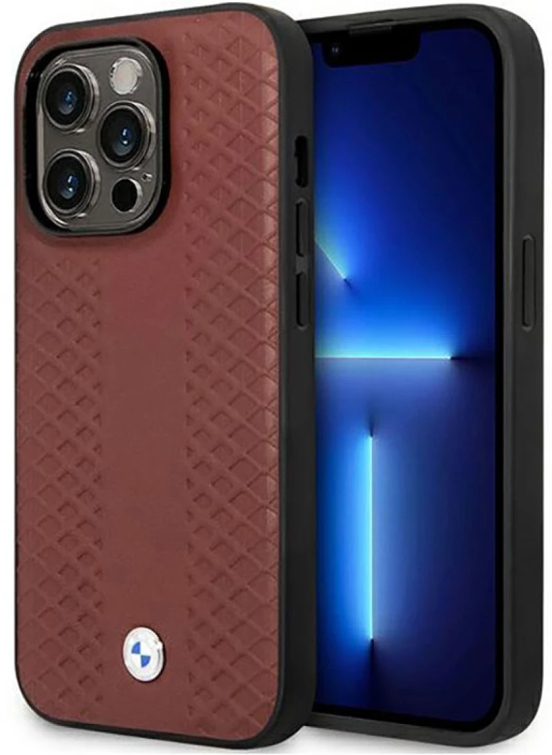 BMW Leather Diamond Pattern - Case for iPhone 14 Pro Max (Burgundian)