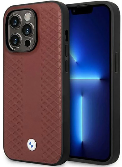 BMW Leather Diamond Pattern - Case for iPhone 14 Pro Max (Burgundian)