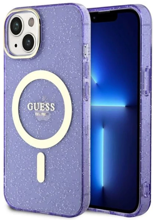 Guess Glitter Gold MagSafe - Casse for iPhone 14 Plus (Purple)